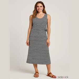 Cuddl Duds Black and Gray Striped Maxi Dress Size Small Overlapping Bodice NWOT